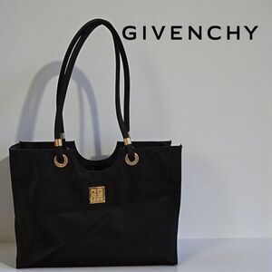 Givenchy Parfum Black Nylon Tote Bag Gold Logo Shoulder Shopper